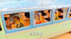 Vintage bus car litho tin toys. Vacation bus Japan tin friction. SAN Japan 60's