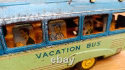 Vintage bus car litho tin toys. Vacation bus Japan tin friction. SAN Japan 60's