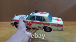 Vintage retro car litho tin toys. Ambulance Mercedes Benz car tin friction Japan