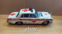 Vintage retro car litho tin toys. Ambulance Mercedes Benz car tin friction Japan