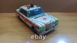 Vintage retro car litho tin toys. Ambulance Mercedes Benz car tin friction Japan