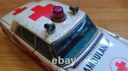 Vintage retro car litho tin toys. Ambulance Mercedes Benz car tin friction Japan