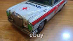 Vintage retro car litho tin toys. Ambulance Mercedes Benz car tin friction Japan