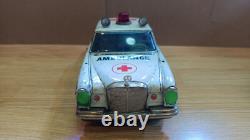 Vintage retro car litho tin toys. Ambulance Mercedes Benz car tin friction Japan