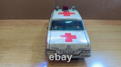Vintage retro car litho tin toys. Ambulance Mercedes Benz car tin friction Japan