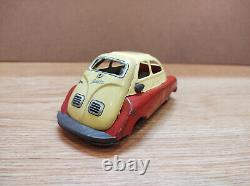 Vintage retro car litho tin toys Japan. BMW Isetta mini car tin friction Japan