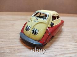 Vintage retro car litho tin toys Japan. BMW Isetta mini car tin friction Japan