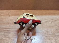 Vintage retro car litho tin toys Japan. BMW Isetta mini car tin friction Japan