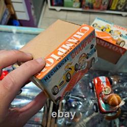 Vintage tin racing car japan kanto toys boy and girl working