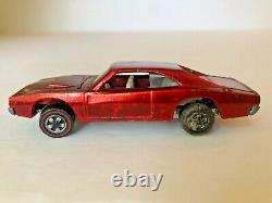 Vtg 1.64 Mattel Hot Wheelscustom Red Dodge Charger 1968 Redlinediecast Toy Car