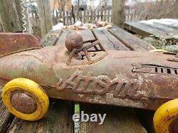 Vtg. 1950s Japan Yonezawa Atom Racer Tin Friction Race Car Rusty Gold