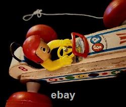 Vtg 1965 Fisher Price Pull Toy #8 Bouncy Racer Made In USA Wooden Race Car HTF