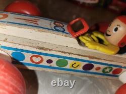 Vtg 1965 Fisher Price Pull Toy #8 Bouncy Racer Made In USA Wooden Race Car HTF
