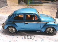 Vtg Bandai Battery Op Tin To Blue Volkswagen Man Drive Light Up Engine Works Gre