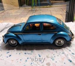 Vtg Bandai Battery Op Tin To Blue Volkswagen Man Drive Light Up Engine Works Gre