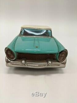 Vtg Bandai Japan 11.5 Turquoise Lincoln Continental Tin Friction Drive Toy Car