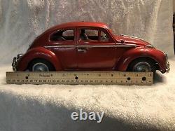 Vtg Bandai Vw Volkswagen Sedan Car Kingsize Tin Rare Friction Toy Japan (red)