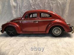 Vtg Bandai Vw Volkswagen Sedan Car Kingsize Tin Rare Friction Toy Japan (red)