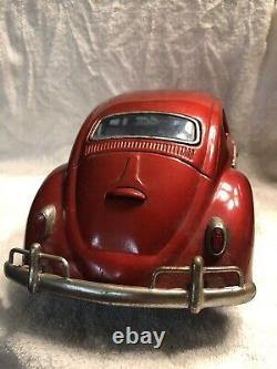 Vtg Bandai Vw Volkswagen Sedan Car Kingsize Tin Rare Friction Toy Japan (red)