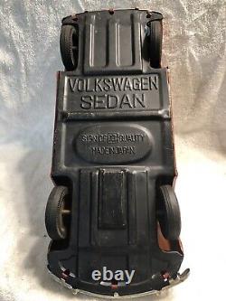 Vtg Bandai Vw Volkswagen Sedan Car Kingsize Tin Rare Friction Toy Japan (red)