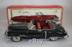 Vtg Japan ALPS CONVERTIBLE CADILLAC IN O/B Friction Tin Litho Toy Car Excellent