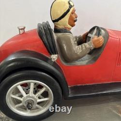 Vtg Large Fiberglass-Plastic-Resin Bugatti Speedway Roadster Car WithDriver 23in L