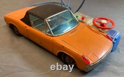 Vtg Orange Bandai Porsche 914 Battery Power Remote Controlled Toy Tin Car Rare