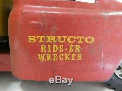 Vtg Structo Pressed Steel Metal Ride-er Wrecker Truck Pedal Car Toy