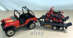 Vtg TONKA Jeep with Trailer & Dual Motorcycles Retro 70's Toy