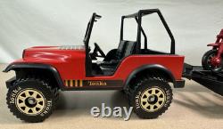 Vtg TONKA Jeep with Trailer & Dual Motorcycles Retro 70's Toy