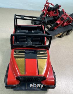 Vtg TONKA Jeep with Trailer & Dual Motorcycles Retro 70's Toy
