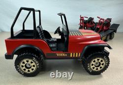 Vtg TONKA Jeep with Trailer & Dual Motorcycles Retro 70's Toy