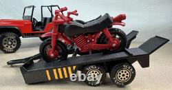 Vtg TONKA Jeep with Trailer & Dual Motorcycles Retro 70's Toy