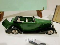 Vtg Tri-ang Minic Clockwork Toy Bentley Tourer 37m Green, Box & Key All Original