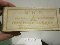 Vtg Tri-ang Minic Clockwork Toy Bentley Tourer 37m Green, Box & Key All Original