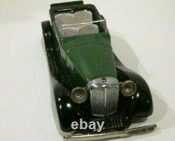 Vtg Tri-ang Minic Clockwork Toy Bentley Tourer 37m Green, Box & Key All Original