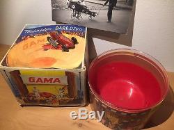 Western Germany Gama Dare Devill Race Insane Rare Wind Up Tin Toy Race Car Boxed