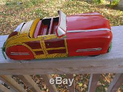 WYANDOTTE CONVERTIBLE WOODY TOY CAR/YELLOW ROOF/PRESSED STEEL WithORIGINAL BOX