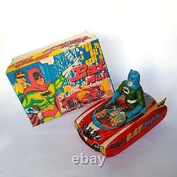 X-Rare 1966 BATMOBILE BATMAN CAR/TANK Litho Tin Friction Toy Yanoman Japan withBox