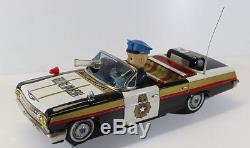 YANOMAN'62 CHEVY IMPALA POLICE CAR BATTERY OP. TIN VTG JAPAN, ICHIKO, YONEZAWA