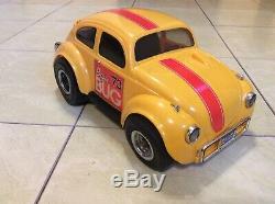 Yellow COX Baja Bug 73 with Engine Paperwork VW Car Vintage Tether Toy NICE LQQK