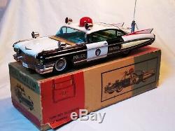 Yonezawa Cadillac Police Car Big Auto Blechspielzeug Tin Toy Japan Boxed