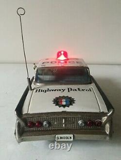 Yonezawa (japan) Battery Operated Tinplate Lincoln Police Highway Patrol Car